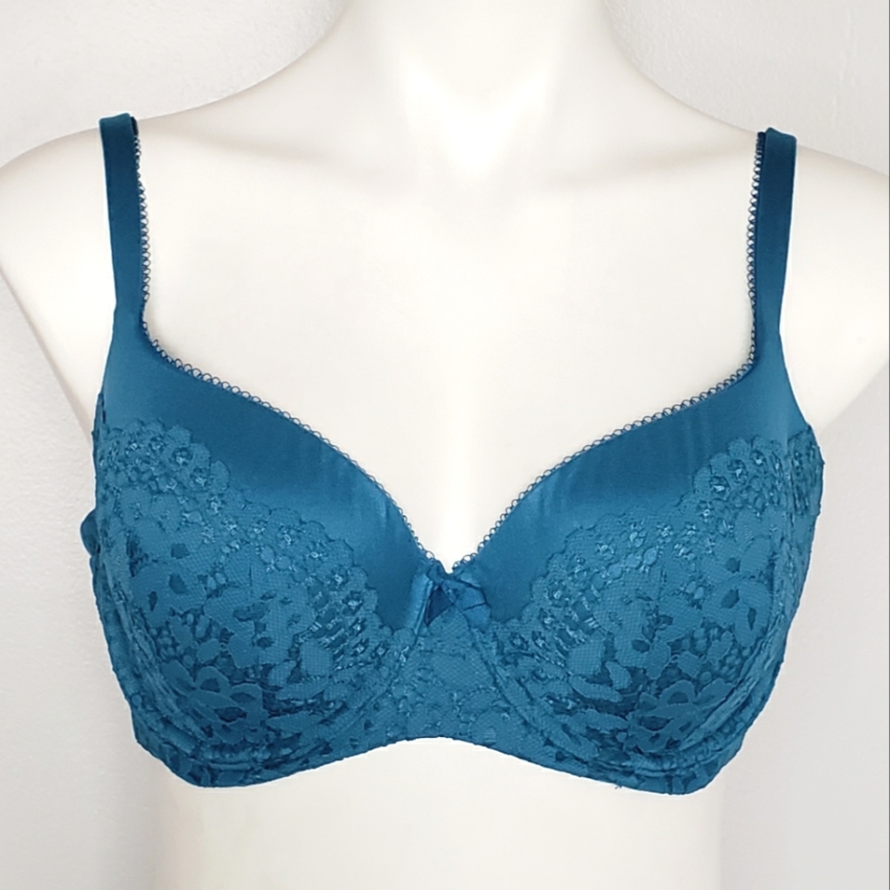 Victoria's Secret Body Lined Demi Lace Underwire Convertible Strap Bra Teal 36D